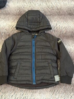 Michael Kors Black Puffer Jacket with Blue Zipper Trim